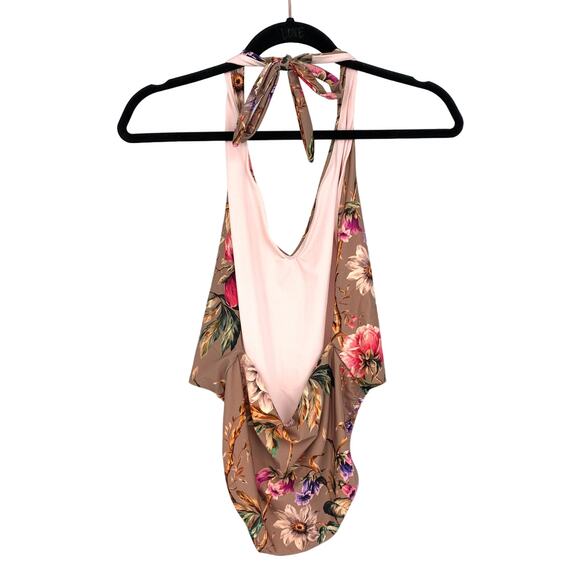 Vitamin A Emma Deep V One PIece Swimsuit Womens Size 10 Floral Print Halter - Picture 5 of 5